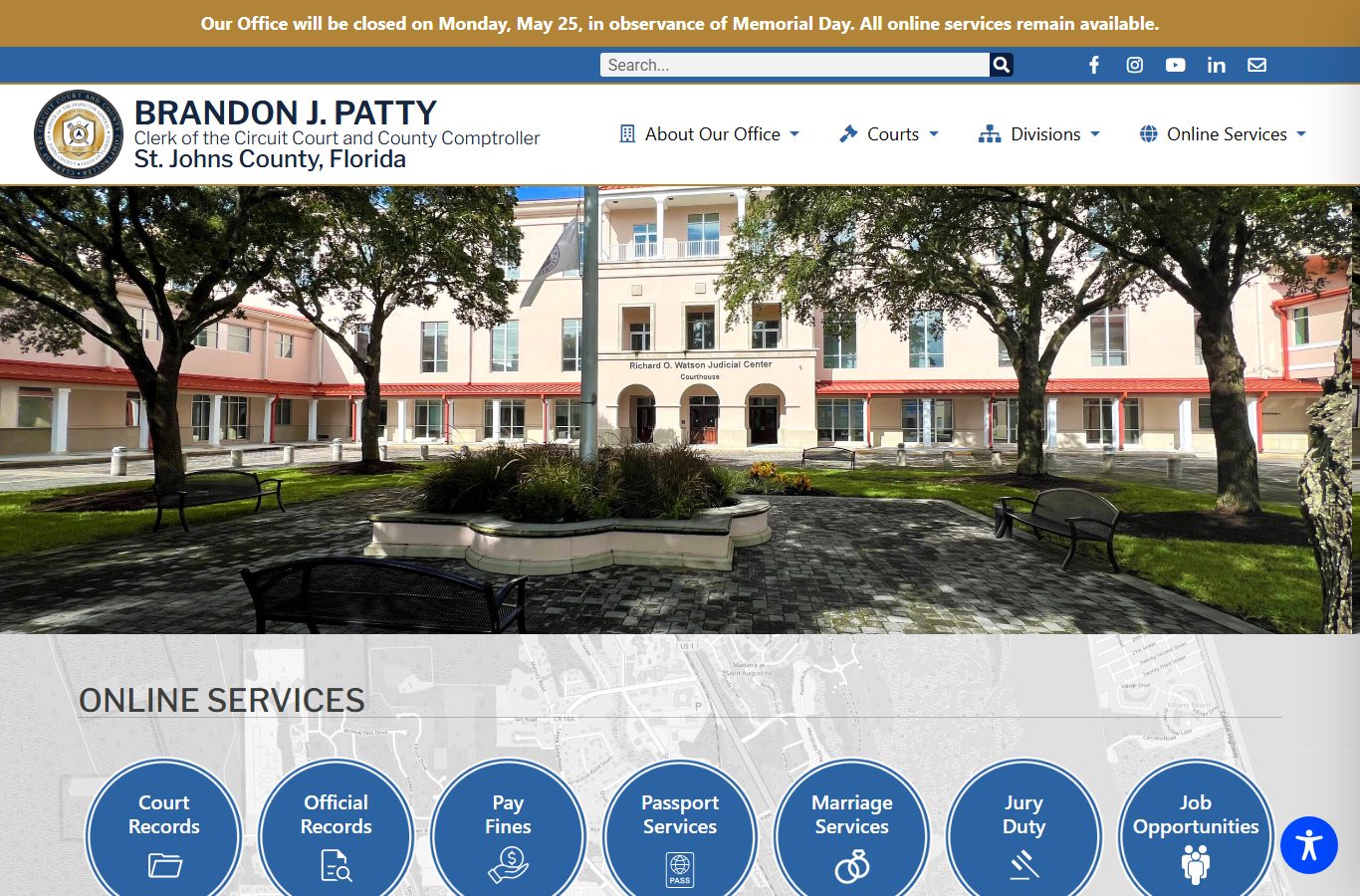 St. Johns County court records and courthouse contact on the Clerk homepage