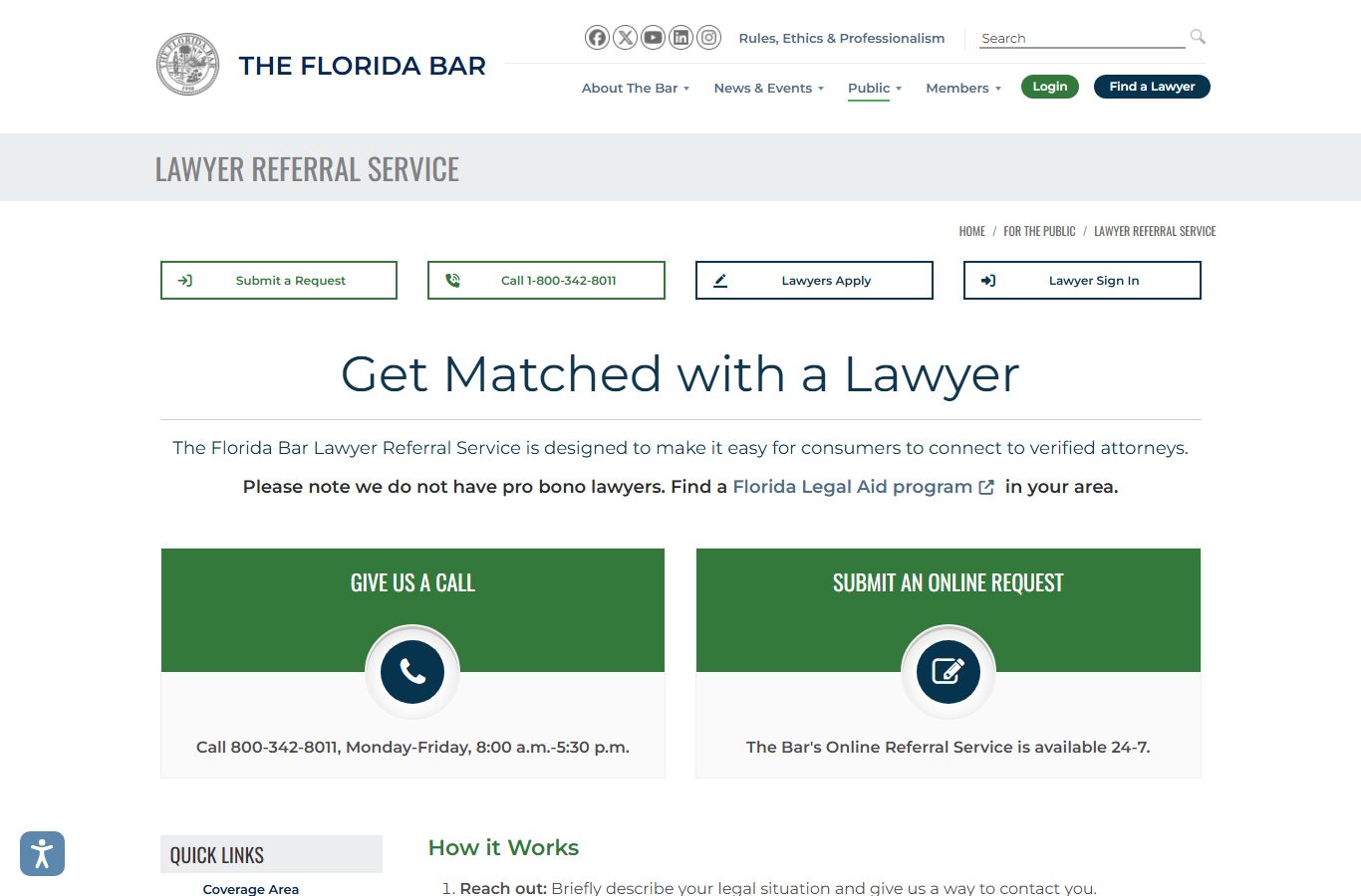 St. Johns County court records legal help through the Florida Bar Lawyer Referral Service