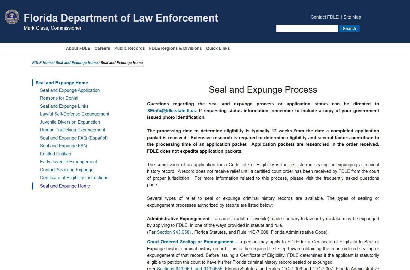 St. Johns County criminal records FDLE seal and expunge process page