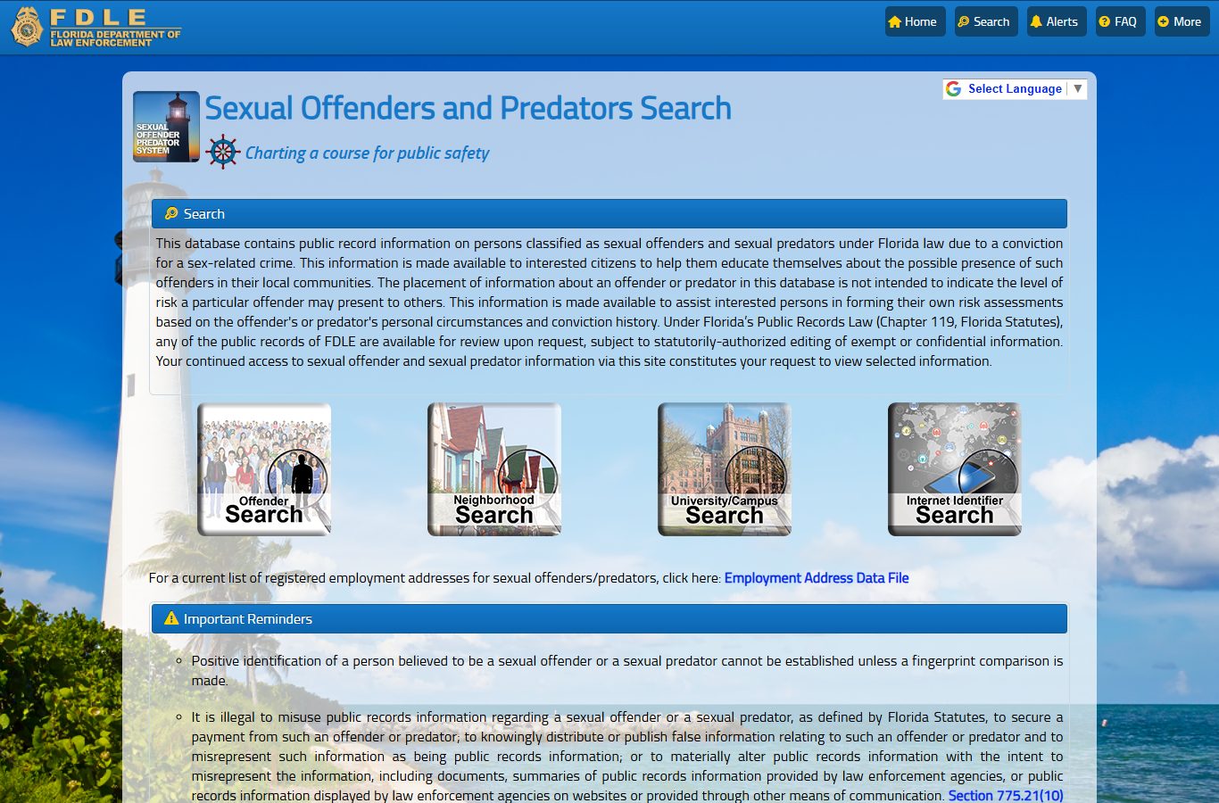 St. Johns County sex offender search through the FDLE registry portal