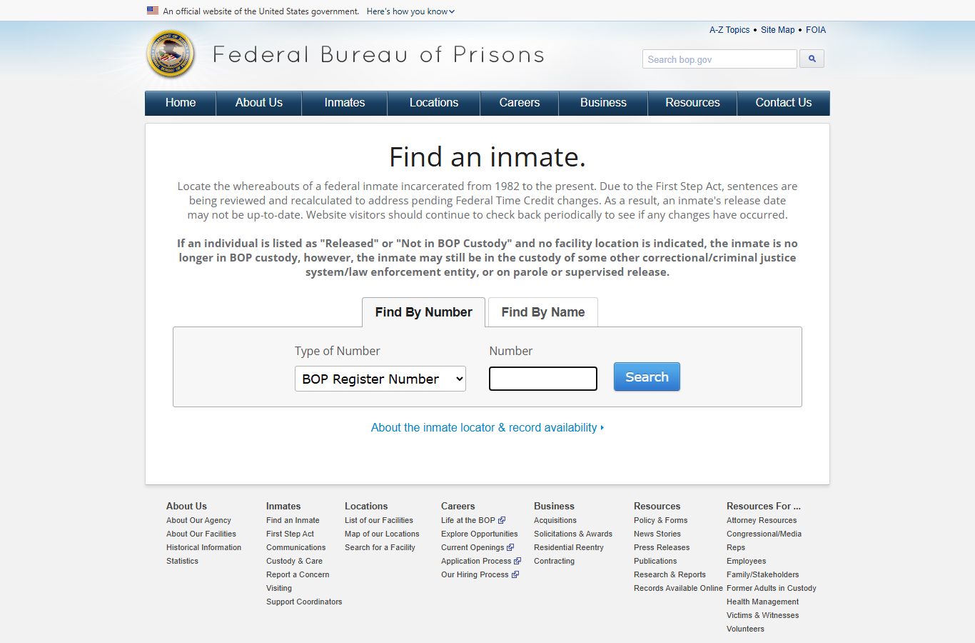 St. Johns County inmate search using the federal Bureau of Prisons inmate locator