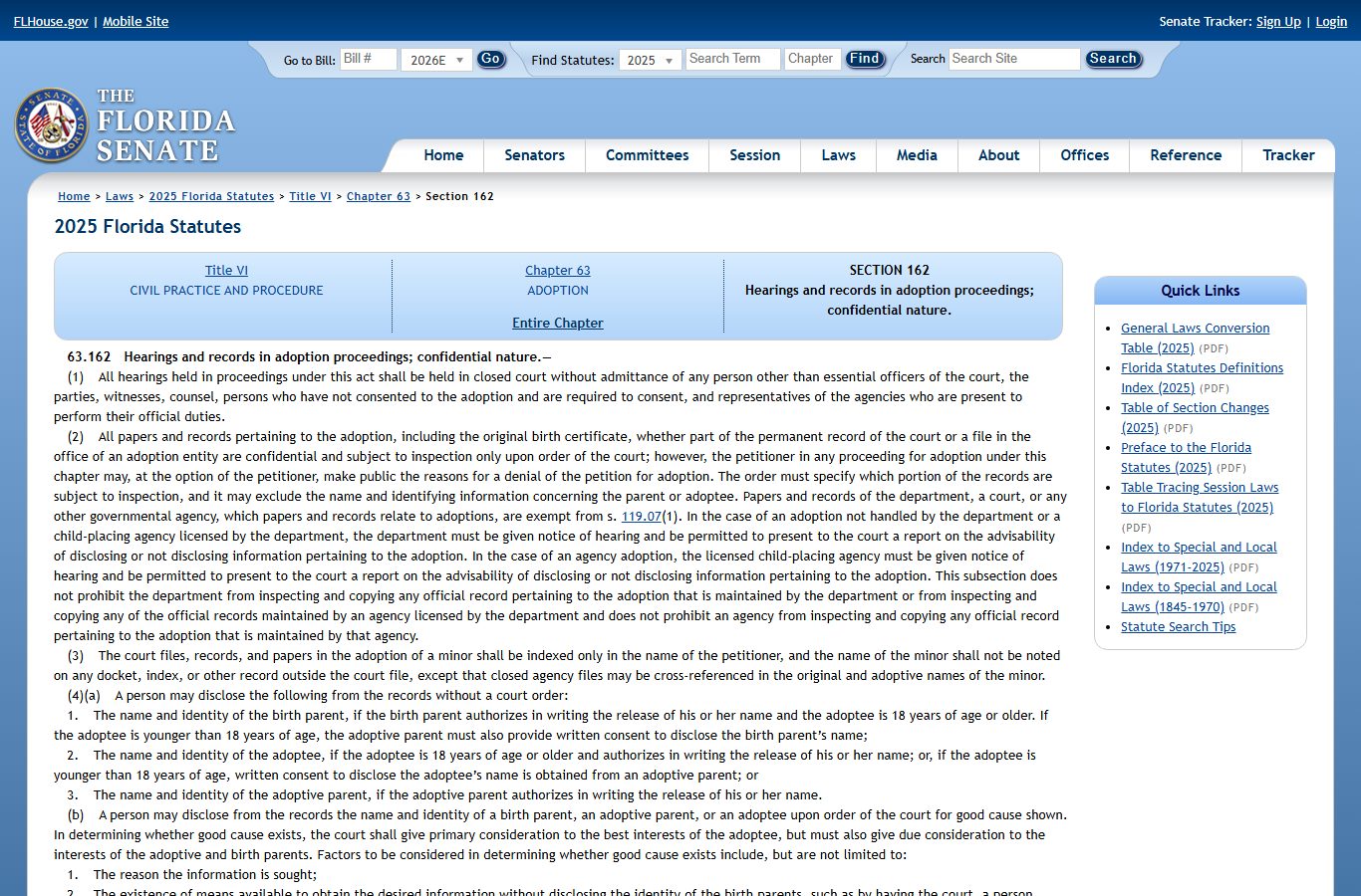 St. Johns County adoption record confidentiality under Florida Statutes 63.162