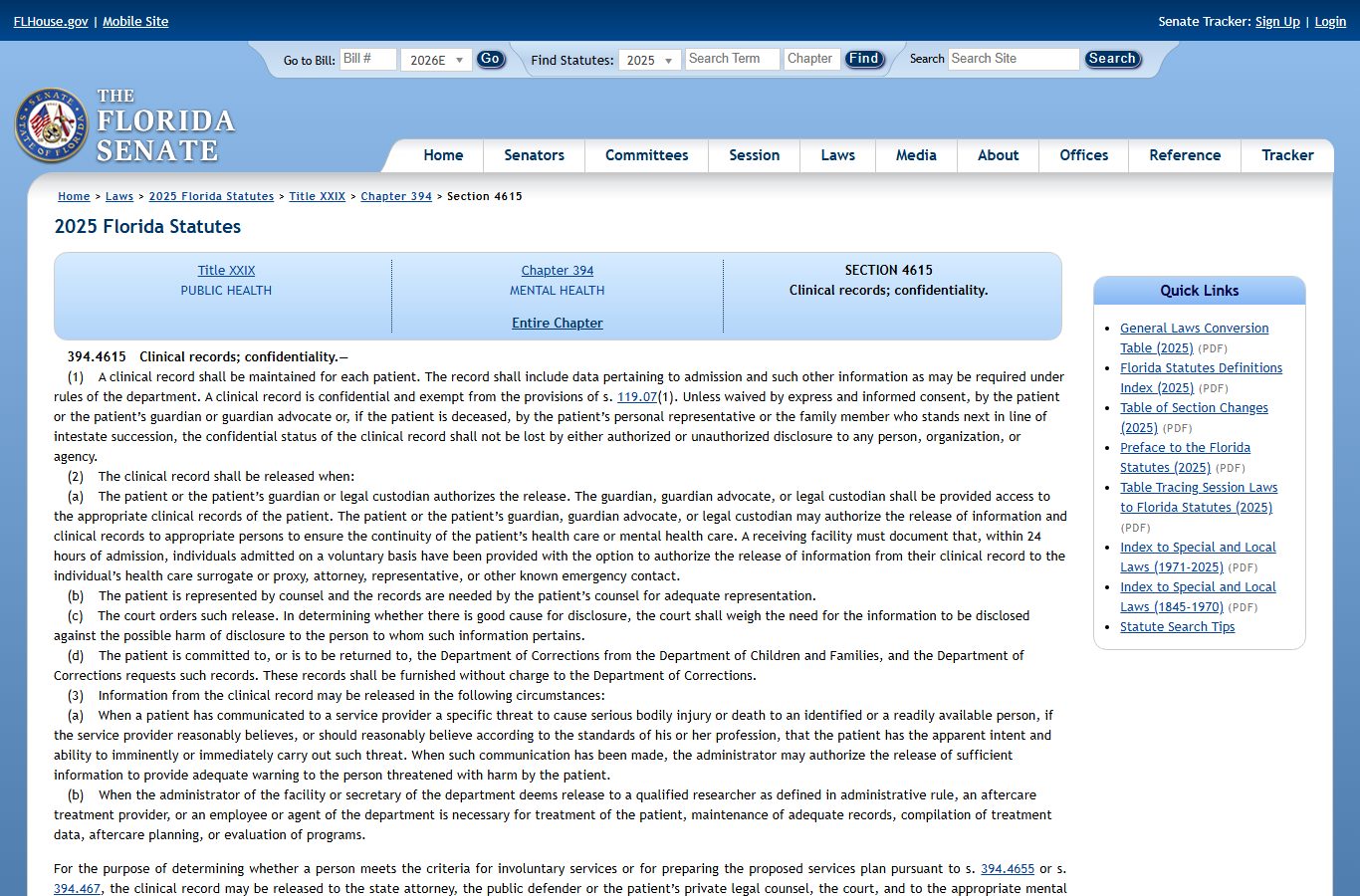 St. Johns County mental health record confidentiality under Florida Statutes 394.4615